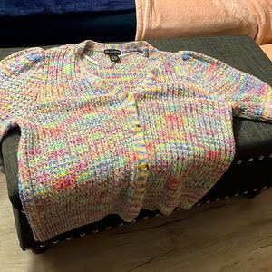 Multi-color xl button up short sleeve cardigan